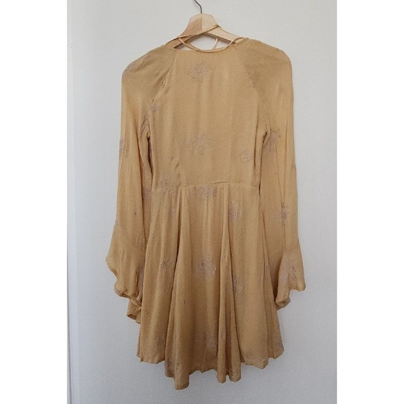 Free People Jasmine Bohemian Light Yellow Embroidered Mini Dress Sz 0 XS - Picture 9 of 12